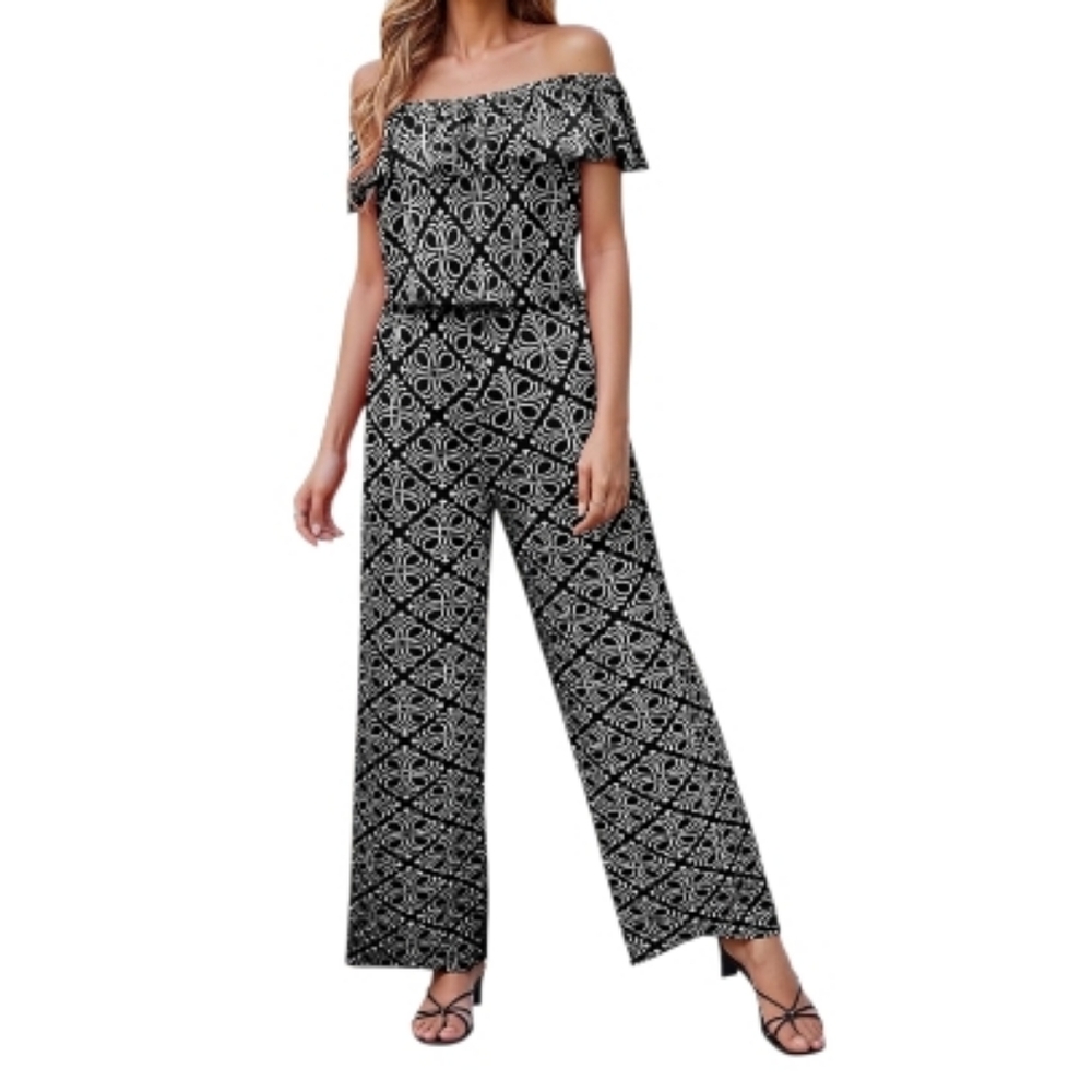Elegant Black and White Off-Shoulder Jumpsuit
